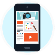 Graphic of phone with Camera, Painter's Palette and Video player