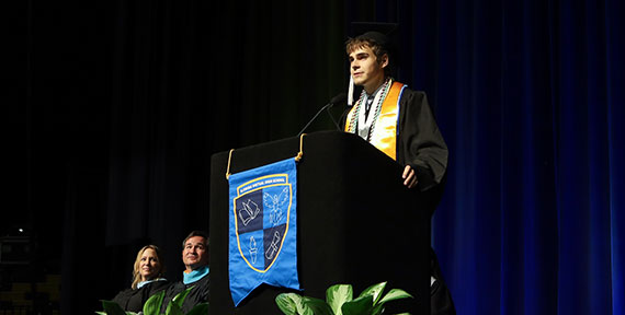 Speaker at podium
