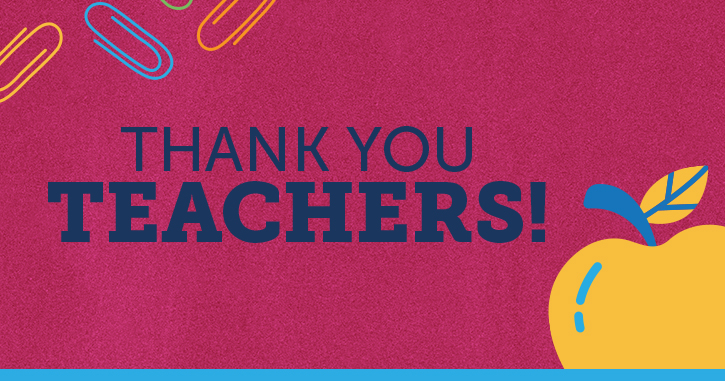 Red graphic that says thank you teachers!