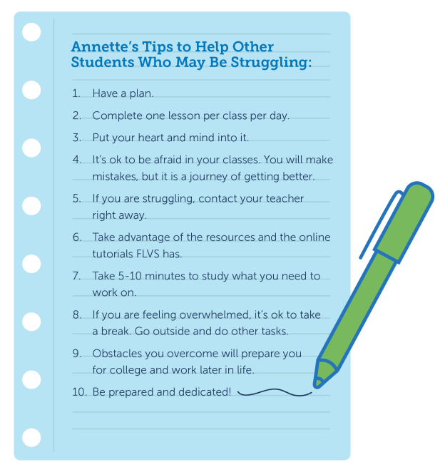 Annetta's tips for students who are struggling with online school
