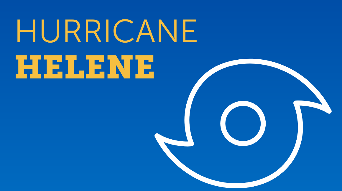 Blue graphic with a hurricane symbol and the phrase,